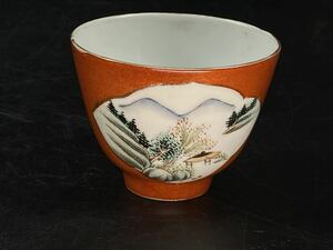 【福蔵】煎茶碗 唐物 色絵 江西瓷業公司 茶道具 径7.3cm