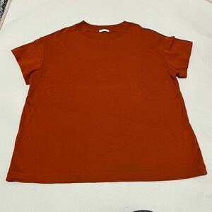 美品！GU　ジーユー　スムースクルーネックT(半袖)　シンプルTシャツ　ブラウン　オレンジ系　Ｌサイズ