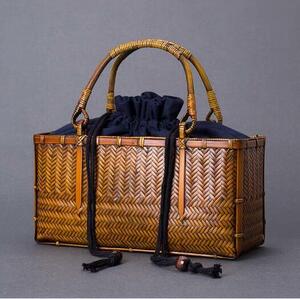 竹編みバッグ茶道具収納手編みバッグ和風弁当バッグ竹包み