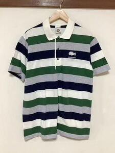 ふ1377 LACOSTE ROLAND GARROS ラコステ ローランギャロス ボーダー 半袖ポロシャツ 5 グリーン/ホワイト/ネイビー/グレー 