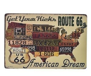 K17 新品●ROUTE66 アメリカ雑貨 ブリキ看板 ビンテージ風 かっこいい インテリアに アンティーク レトロ 地図 ナンバープレート 州