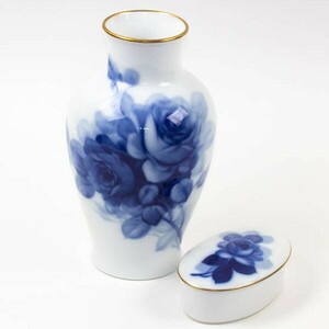 大倉陶園 OKURA オークラ ブルーローズ フラワーベース 花瓶 花器 花入 蓋物 小物入れ 菓子器 2点セット 中古 #18492