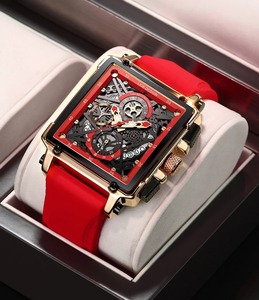 腕時計 メンズ クォーツ クロノグラフ LIGE 新品 未使用 レッド 赤 防水 高品質 シリコンバンド ケース付き Applewatch CASIO 最新 