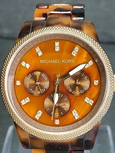 MICHAEL KORS マイケルコース MK-5038 アナログ クォーツ 腕時計 ブラウン文字盤 カレンダー べっ甲 メタルベルト ステンレス 電池交換済み
