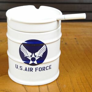 ドラム缶 灰皿 US AIR FORCE 陶器製 ホワイト アシュトレイ 米空軍 アッシュトレイ アッシュトレー 灰ざら