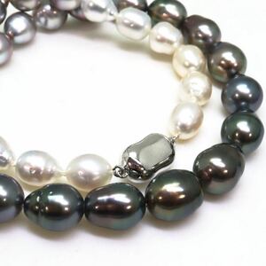 ＊南洋黒蝶真珠/南洋白蝶真珠ネックレス＊a 約53.9g 約43.5cm 9.0~10.5mm パール pearl jewelry necklace accessory silver