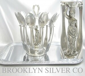 BROOKLYN SILVER CO 女神の掲げるスプーンホルダー 12本【シルバープレート】