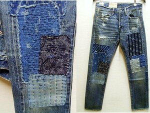 即決[W30]未使用品 DENIM&SUPPLY スリム 刺し子 パッチワーク リペア ダメージ クラッシュ デニム パンツ デニム＆サプライ SLIM■126