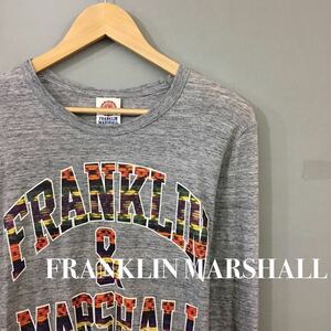 フランクリンマーシャル FRANKLINMARSHALL 長袖 Tシャツ ロンT イタリア製 霜降り ビックロゴプリント グレー Sサイズ メンズ 男性用 ♭◇