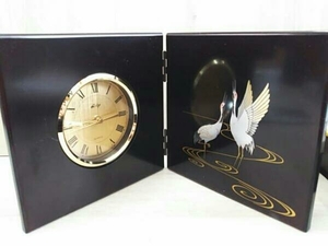 屏風時計 紀州漆器 木製 福鶴 置時計 3針 アナログ時計