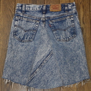 90s USA製 Levis 701 デニム スカート W27 STUDENT ケミカルウオッシュ リメイク ジーンズ リーバイス 501 ミニ カットオフ