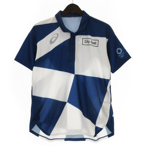 アシックス asics TOKYO2020 ポロシャツ カットソー 半袖 ブルー ホワイト S 230721E ■GY11 メンズ