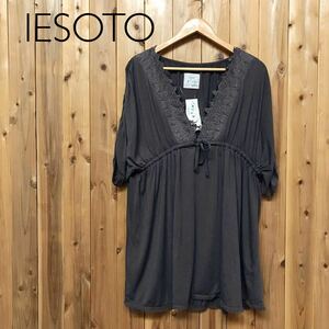 【新品未使用◇IESOTO by petit marais】Ｖネック チュニック カットソー トップス レース タグ付き レディース 大人可愛い size LL