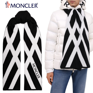 送料無料 139 MONCLER モンクレール 3C00005 M1299 ブラック×ホワイト SCIARPA ウール マフラー