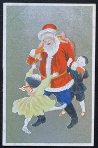 ◆戦前絵葉書◆サンタクロース⑤ クリスマス/子ども/銀彩 イラスト 美術・アート・デザイン 検索：絵本