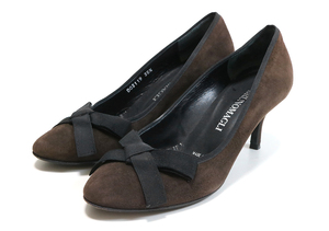BRUNO MAGLI ◆スウェードレザー パンプス ブラウン (サイズ35.5) リボン ラウンドトゥ ヒール シューズ 靴 イタリア製 ブルーノマリ ◆Z-2