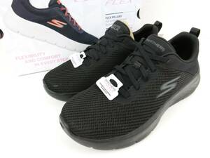 【訳あり未使用】SKECHERS GO WALK FLEX 幅広ワイド 超軽量 メッシュスニーカー 左24.5cm 右23cm ブラック 定価9,350円【1235】