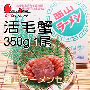 【かにのマルマサ】北海道産 活毛ガニ350g 1尾・札幌 西山ラーメン5食入り ギフトセット