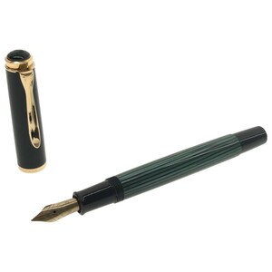 【美品】PELIKAN Souveran M400 ペリカン スーベレーン 万年筆 ブラック × ゴールド 緑縞 ペン先14C 585 M 刻印 筆記用具 ドイツ製 J1146