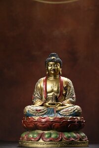◆古寳堂◆清 銅製 金鍍 彩繪 大日如來像 仏教古美術 供養品 極細工 古置物 古擺件 中国古美術 時代物 古董品
