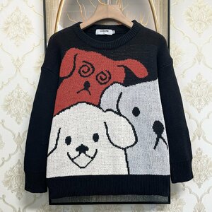 個性EU製＆定価4万◆UABONI*Paris*セーター*ユアボニ*パリ発◆ニット ウール混 可愛い オシャレ スウェット 犬柄 男女兼用 秋冬 XL/50