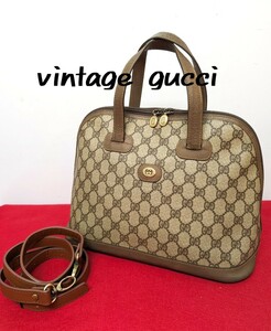 美品 Gucci 2wayハンドバッグ ボストンバッグ GG柄 オールドグッチ