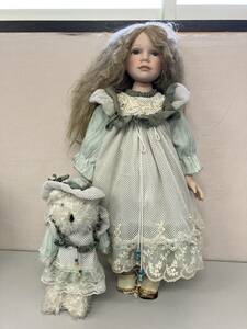 ビスクドール　女の子とぬいぐるみ　人形　アンティーク　身長67cm　現状品