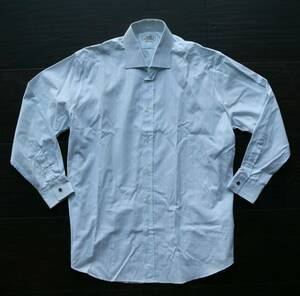 格安　エルメス HERMES 高級ストライプ ドレスシャツ コットン 長袖シャツ ワイシャツ セリエボタン フランス製 正規品 43サイズ メンズ
