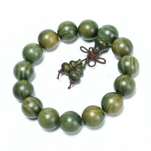 [EasternStar] アルゼンチン 緑檀 グリーン サンダルウッド ブレスレット 数珠 念珠 木珠 15mm 15玉 小孔 ひょうたん