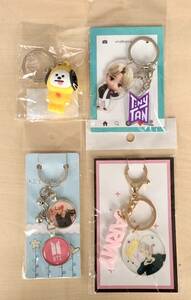 キーホルダー キーリング4点セット(BTS JIMIN&ARMY、JIMIN&ロゴマーク、Tiny TAN JIMIN、BT21 チミーCHIMMY)　未使用 ①