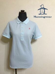 【美品】 Munsingwear golf マンシングウェア ゴルフ ウェア レディース ドライ 鹿の子 ポロシャツ トップス サイズLL 半袖 水色 日本製
