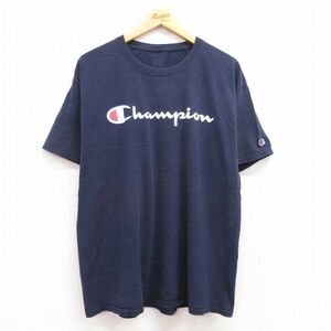 XL/古着 チャンピオン champion 半袖 ブランド Tシャツ メンズ ビッグロゴ クルーネック 紺 ネイビー 23jun01 中古