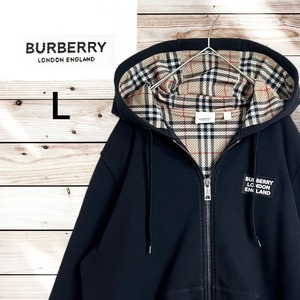 【希少デザイン】BURBERRY バーバリー ノバチェック パーカー ジップアップ L ブラック 黒 ティッシ期 メッシュ 総裏 フード ホースマーク