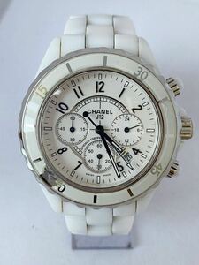 1円スタート CHANEL シャネル 腕時計 J12 ホワイト クロノグラフ QUARTZ クォーツ メンズ腕時計 