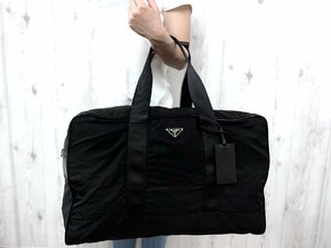 極美品 PRADA プラダ テスート ボストンバッグ ハンドバッグ バッグ ナイロン×レザー 黒 A4収納可 メンズ 69641Y