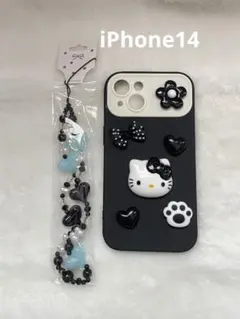 iPhone14 新品 ケース♪ キティちゃん デコパーツ&ストラップ付き