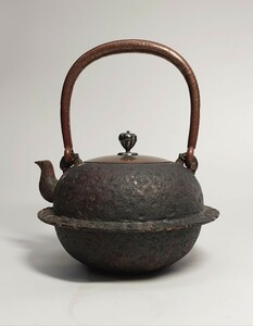 鉄瓶　亀文堂正平造 煎茶道具 湯沸 茶道具 銅蓋 蓋銀摘み　共箱