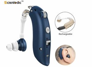 ブルー　集音器 耳かけ式 スマート 左右　両耳　兼用 充電式　補聴器 中程度　難聴