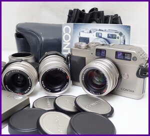 ★CONTAX レンジファインダー フィルムカメラ G1 + レンズ 3本セット/Carl Zeiss Planar 2/45 T* 他/付属品あり/ジャンク扱い&0997300809