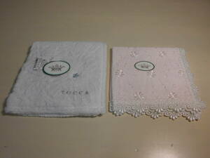 送料140円~ TOCCA トッカ タオルハンカチ２枚セット 豪華な花の刺繍 縁レース ロゴ刺繍 