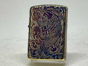 送料無料 ZIPPO[ジッポー]5面連続加工 5sided Arabesque アーマー金メッキいぶし 鯉 162GI-CARP5