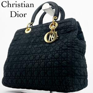 美品・人気モデル Christian Dior クリスチャンディール レディディオール カナージュ トートバッグ ハンドバッグ ブラック ナイロン