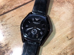 BK0235 良好程度 レア EMPORIO ARMANI エンポリオアルマーニ スモセコ ブラック AR-1402 クオーツ ボーイズ 腕時計