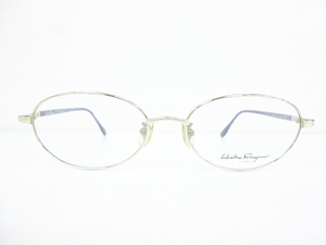 ∞【デッドストック】Salvatore Ferragamo フェラガモ 眼鏡 メガネフレーム 1568T 52[]16-135 シルバー メタル フルリム TITANIO □H8
