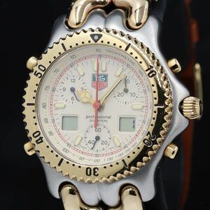 1円 稼働 タグホイヤー CG1123-0 アイボリー文字盤 QZ セルシリーズ クロノグラフ メンズ腕時計 TKD 0078100 4RKT