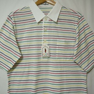 デッドストック 1wash 70s 80s CASHING ビンテージ マルチ カラー ボーダー 半袖 ポロシャツ シングルステッチ LL XL サイズ 白 ( Tシャツ