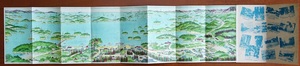 松島真景　日本三景の一　鳥瞰図1枚　　裏:松島海岸平面図・松島及仙台略図・松島の地理歴史　：松島観光案内・絵図地図