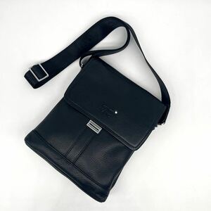 1円~[激高収納力] 極美品 Montblanc モンブラン シボ革 オールレザー メンズ ビジネス ショルダーバッグ メッセンジャー 斜め掛け 通勤 黒 