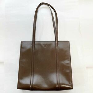 1円〜　PRADA プラダ　パテントレザー　ブラウン　オールレザー　トートバッグ　肩掛け　ハンドバッグ　ブラウン　A4