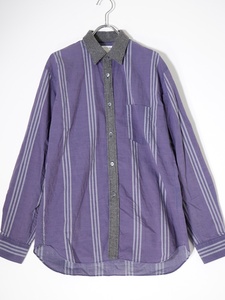 COMME des GARCONS SHIRTコムデギャルソンシャツ フランス製 ウール切替ストライプ長袖シャツ[MSHA71436]